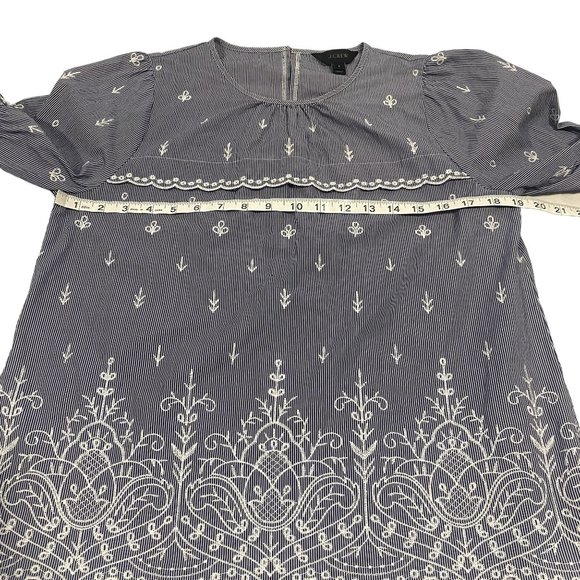 J. Crew Floral Embroidered Bell Sleeve Striped Blouse in Blue Poplin Cotton S - Picture 9 of 10